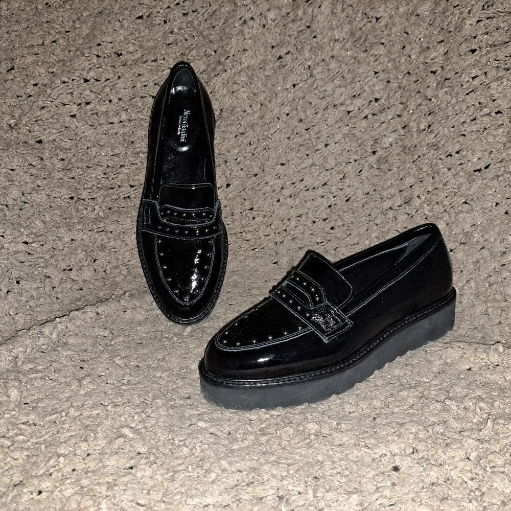 NERO GIARDINI-Black Patent Leather Studded Loafers-ITALY-Size 35-NEW/NO BOX